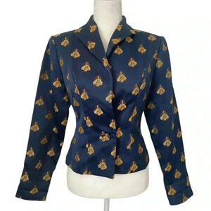 Steven Stolman Womens Firefly Print Navy Blue Blazer Size 6 Slim Fit